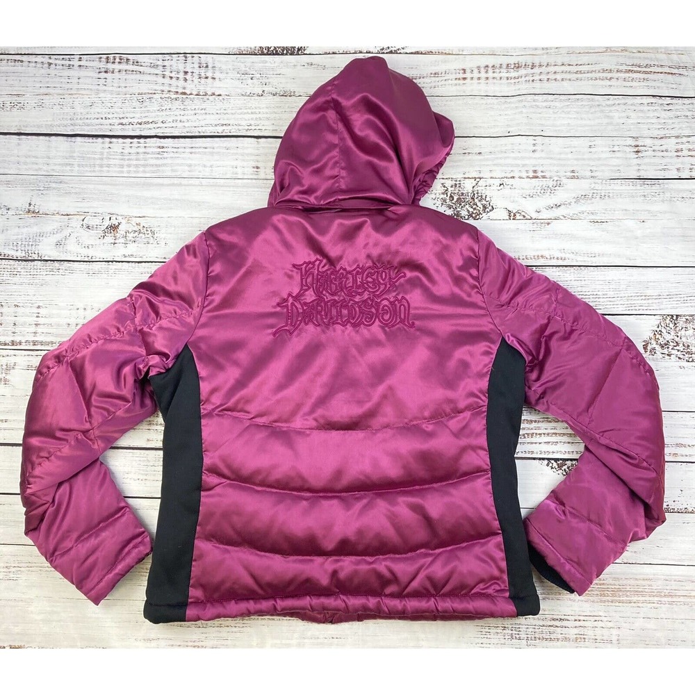 HARLEY DAVIDSON Downs Filled Fleece Lined Satin Logo Jacket Women’s L Hot Pink